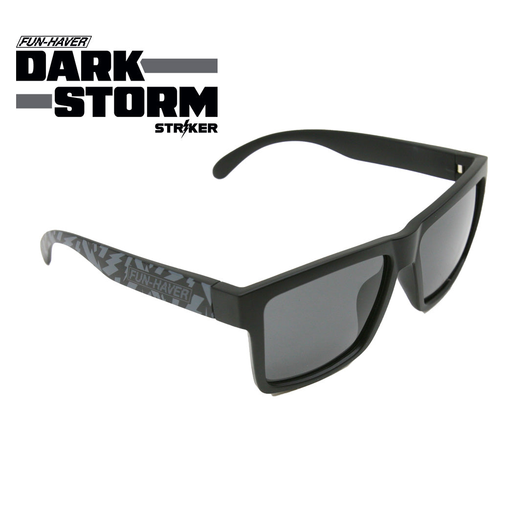 Fun-Haver Dark Storm Striker Sunglasses with lightning bolt print and Neon Storm logo