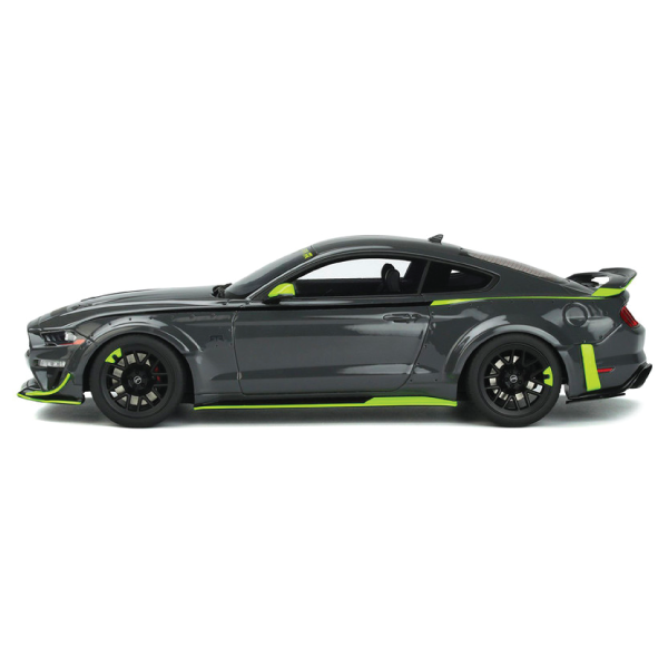 Ford Mustang RTR Spec 5 Gray with Black and Green Stripes &quot;10th Anniversary&quot; 1/18 Model Car by GT Spirit