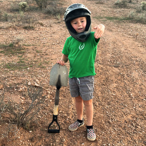 Future Fun-Haver wearing the Kelly Green Fun-Haver® Shield Logo Youth T-Shirt