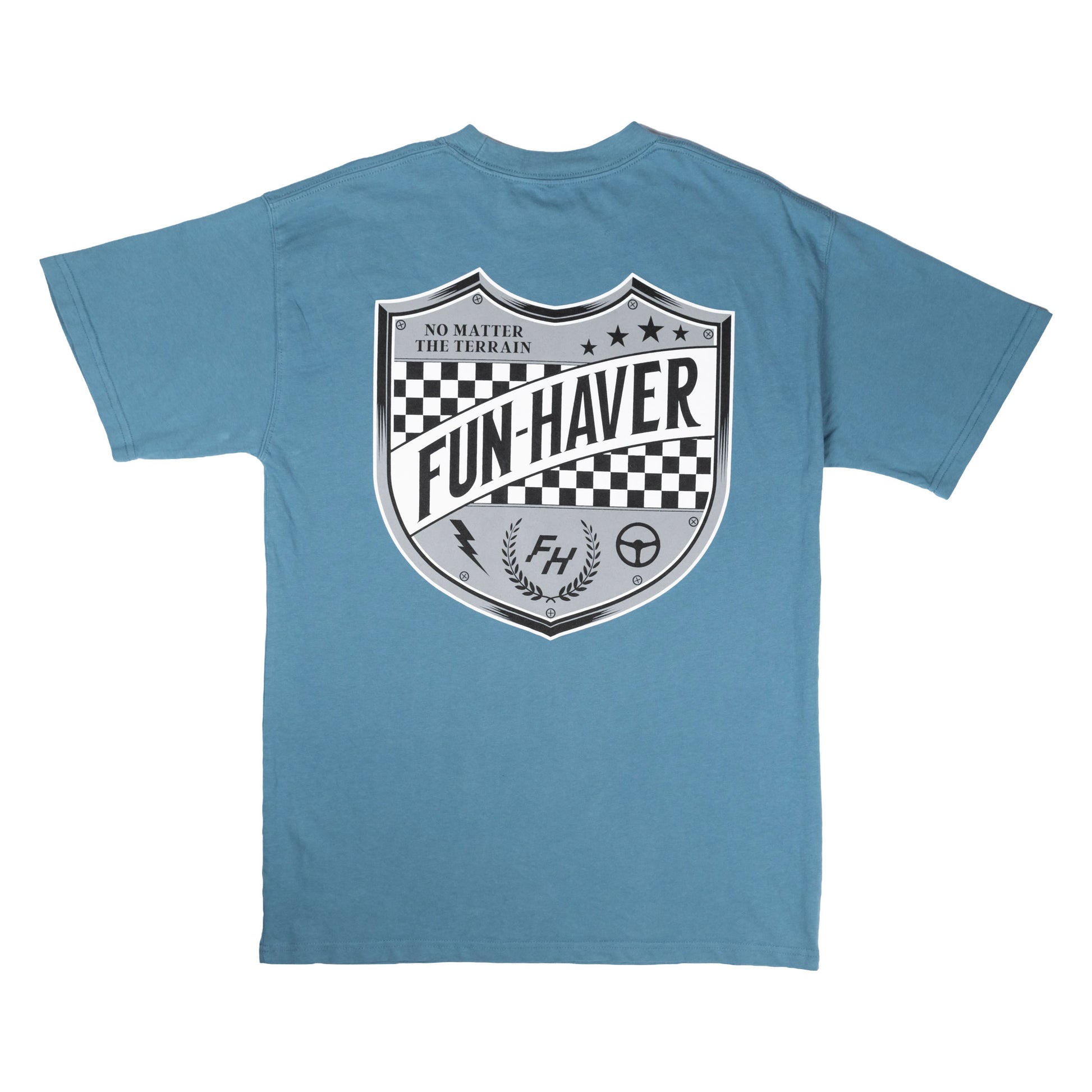 Sea Blue Fun-Haver® Shield Logo T-Shirt  back view