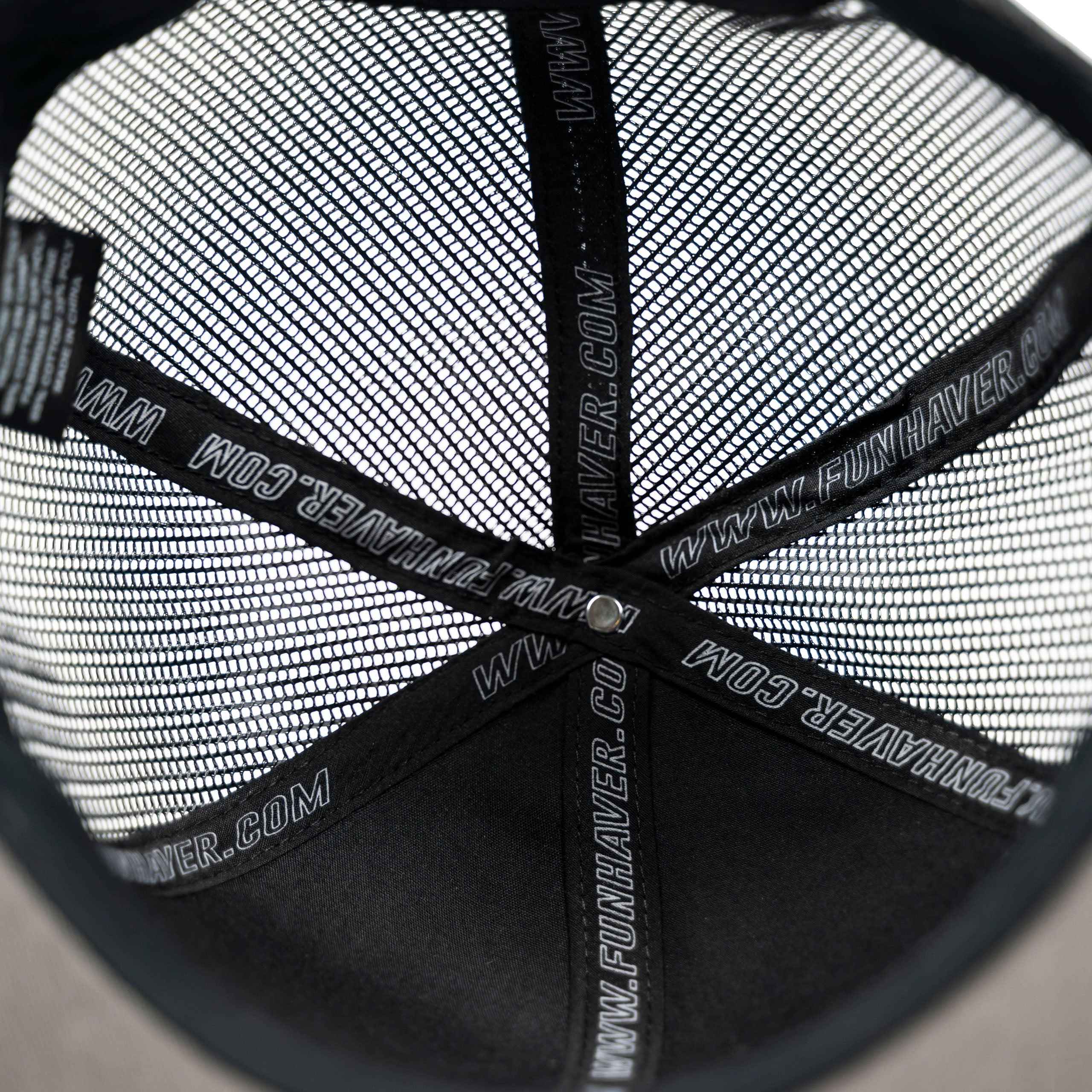Inside close up view of the Fun-Haver® Shield 6 Panel Trucker Hat