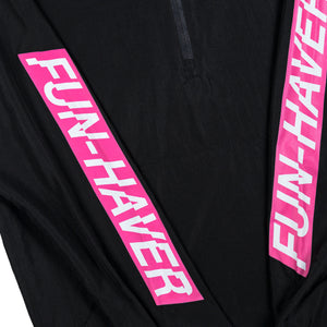 Sleeve detail view of the Black Fun-Haver Energy Windbreaker Anorak Jacket 