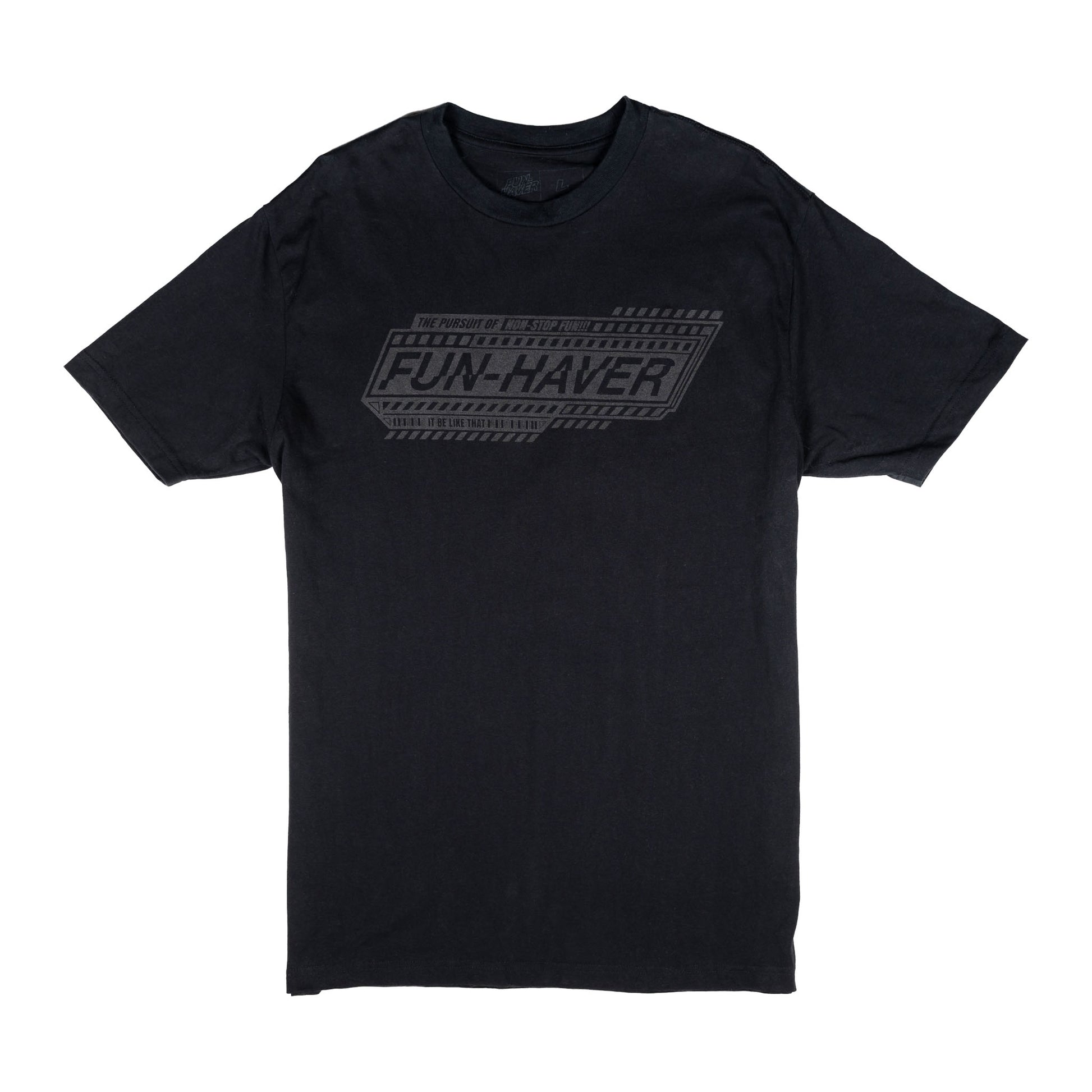 Front view of the Fun-Haver Pursuit Black T-Shirt