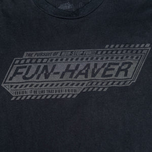 Detail front view of the Fun-Haver Pursuit Black T-Shirt