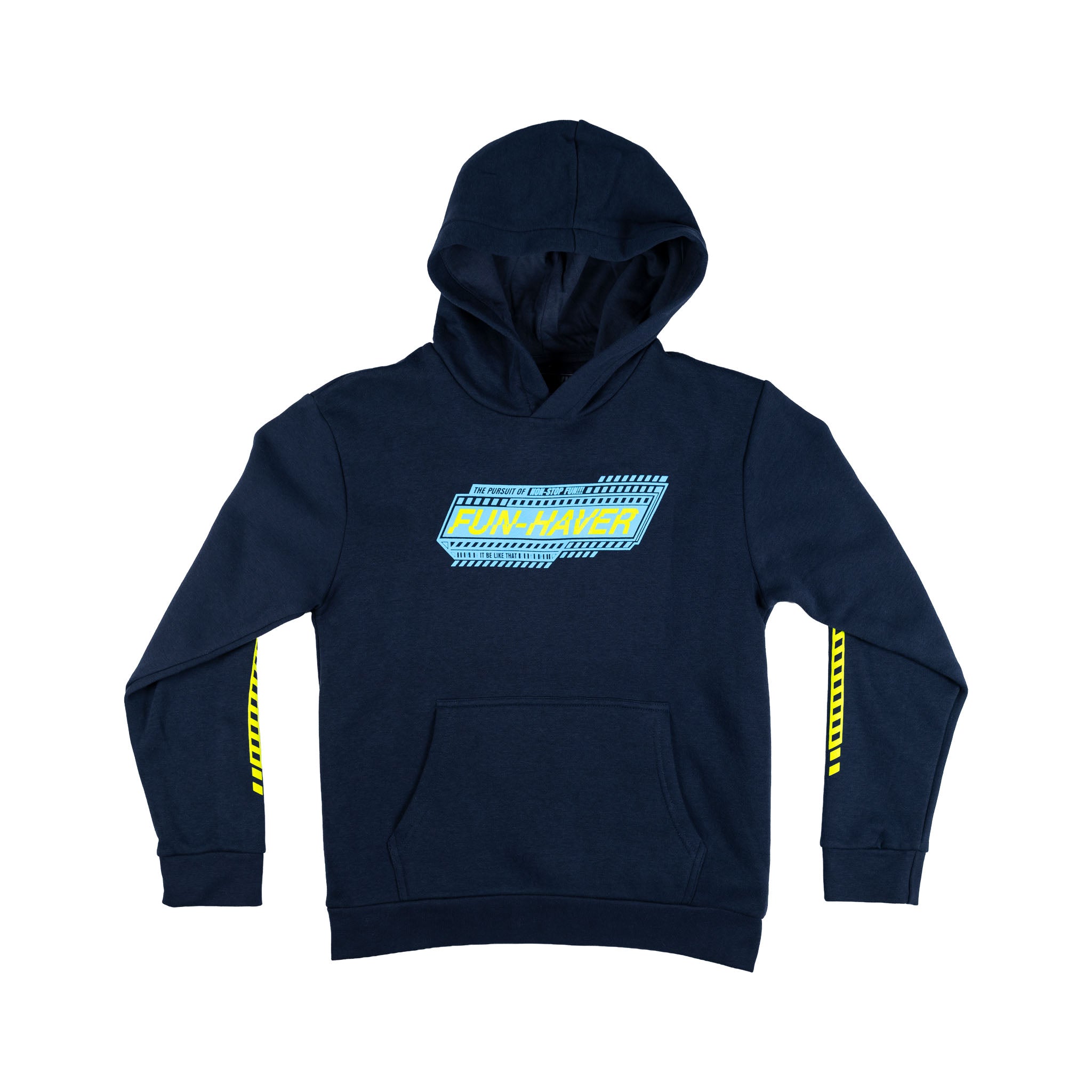Front view of the Fun-Haver Midnight Navy Pursuit Youth Pullover Hoodie