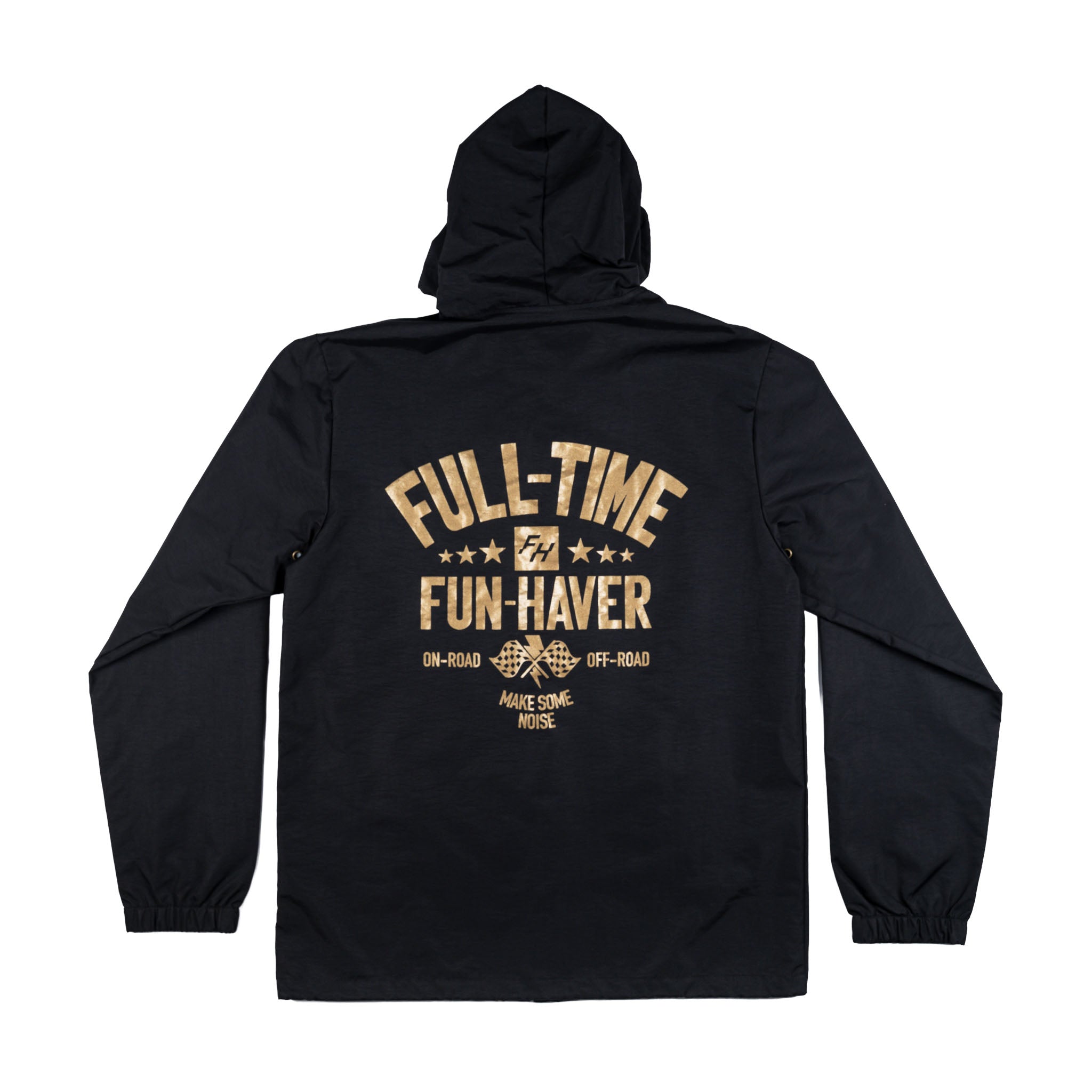 Back view of the Black Full Time Fun-Haver® Winbreaker Coaches Jacket