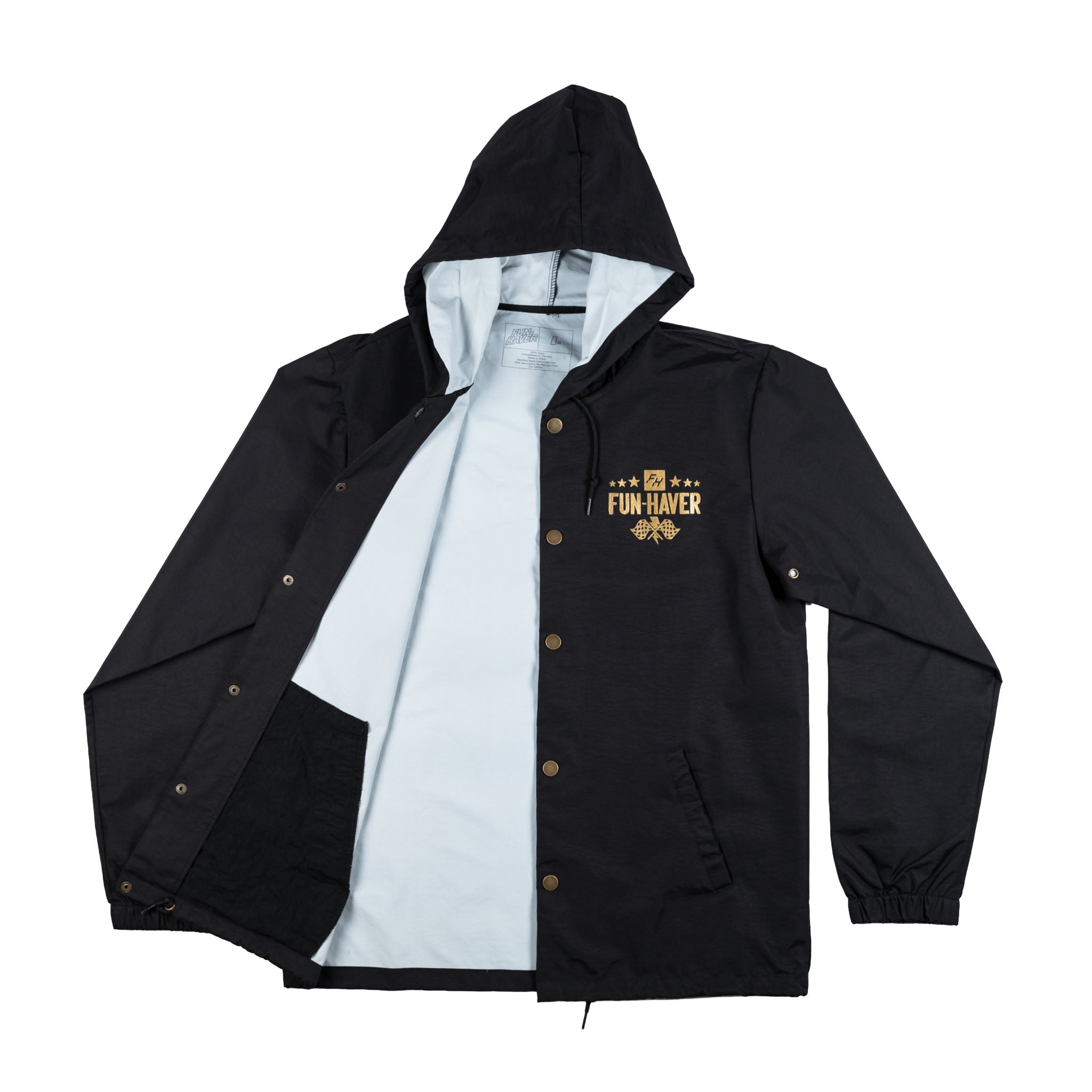 Front view of the Black Full Time Fun-Haver® Winbreaker Coaches Jacket