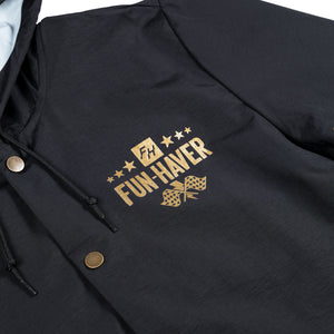 Chest view of the Black Full Time Fun-Haver® Winbreaker Coaches Jacket