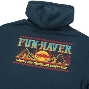 Back detail view of the Fun-Haver Thumpers pullover hoodie in Navy.