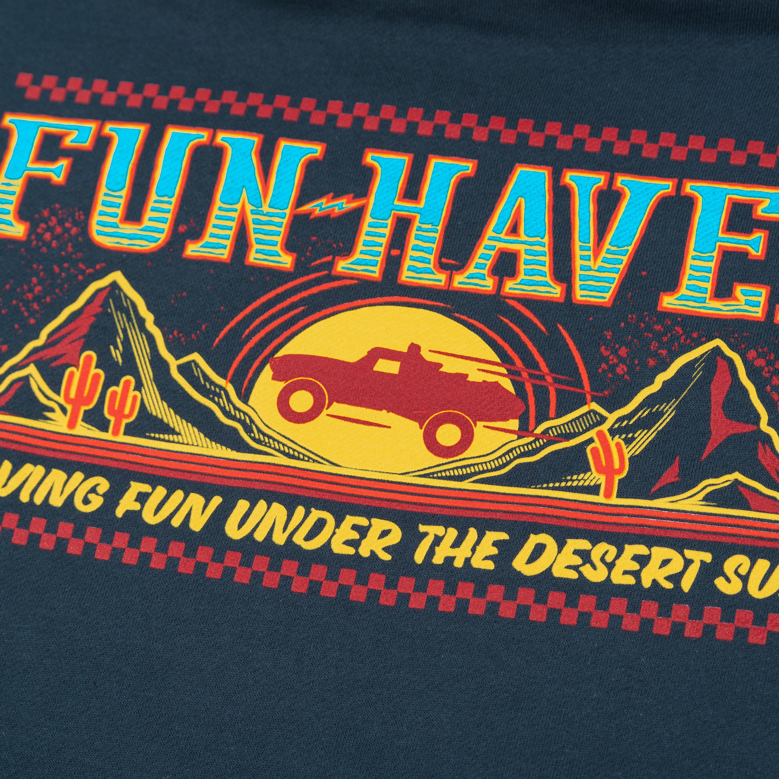 Back art detail view of the Fun-Haver Thumpers pullover hoodie in Navy.