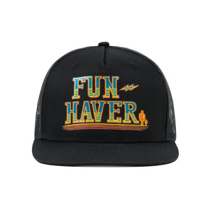 Front view of the Black Fun-Haver Thumpers trucker snapback hat.