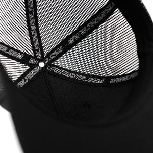 Inside Fun-Haver woven taping view of the Black Fun-Haver Thumpers trucker snapback hat.