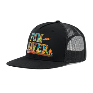 Front left side view of the Black Fun-Haver Thumpers trucker snapback hat.