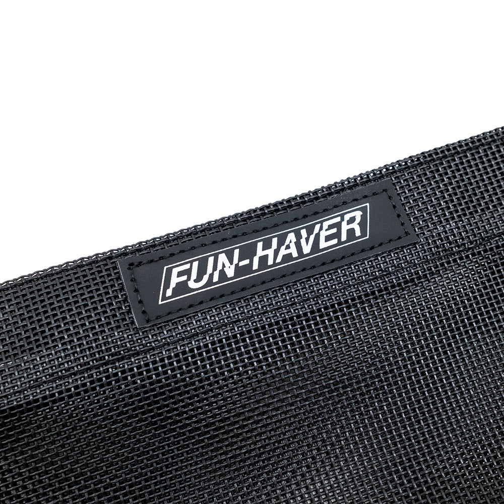 Black mesh trail bag with rubberized black Fun-Haver logo