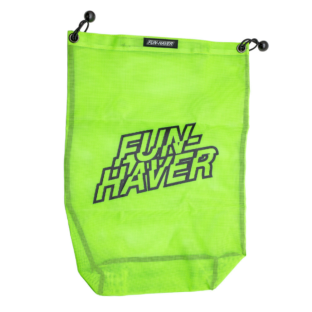 Black mesh trail bag with white Fun-Haver logo
