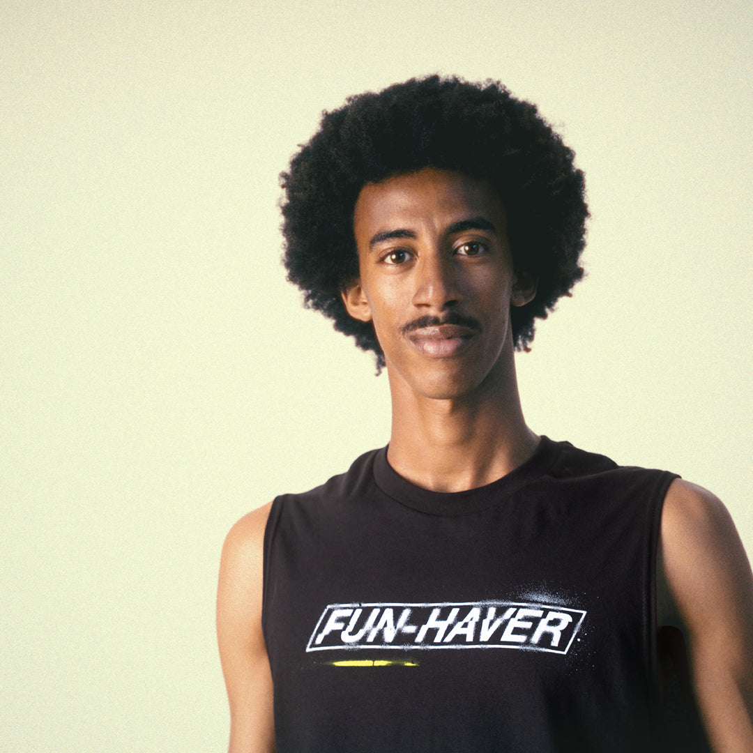 Fun-Haver Stencil Black Tank Top - Lifestyle Image 1