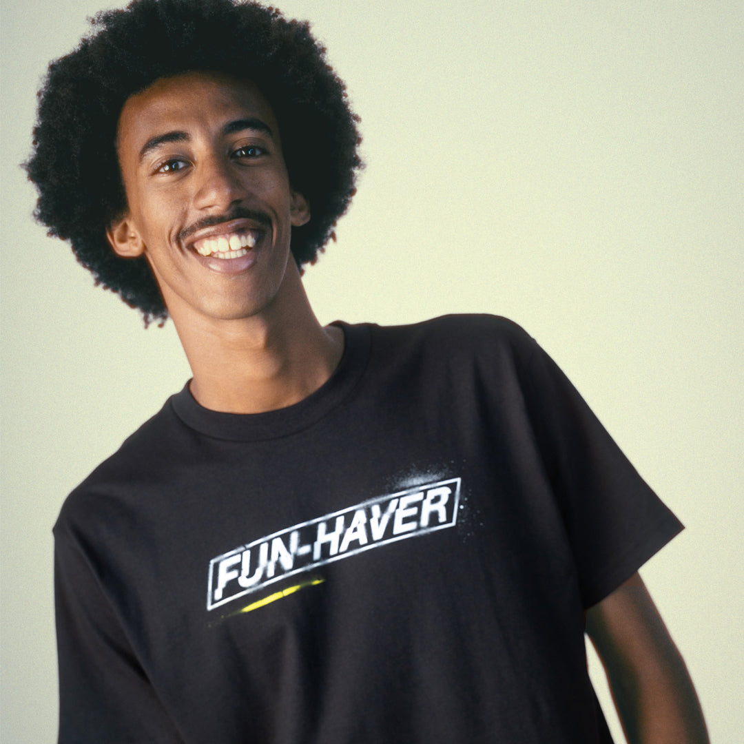 Fun-Haver Stencil Black Tee - Front Lifestyle Image 1