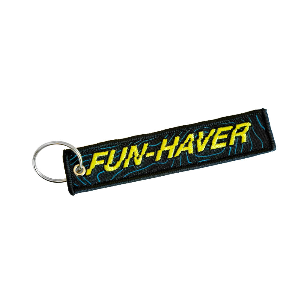 Fun-Haver Black and Lime Topo Lines Background Flight Tag woven keychain