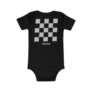 Back view of the Fun-Haver Club baby short sleeve one piece in Black.