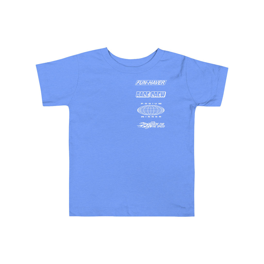 Front view of the Fun-Haver Podium toddler short sleeve T-Shirt in Blue.
