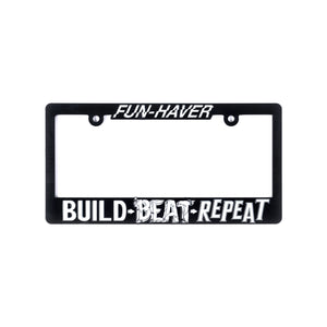 FunHaver Build Beat Repeat Black plastic license plate frame.