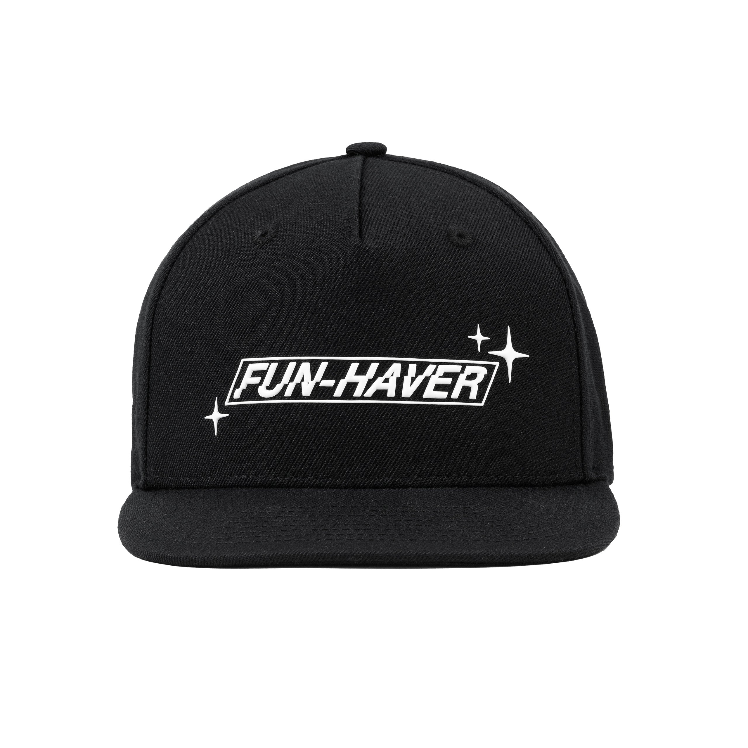 Front view of the Fun-Haver Build Beat Repeat Snapback hat in Black.