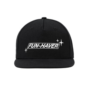 Front view of the Fun-Haver Build Beat Repeat Snapback hat in Black.