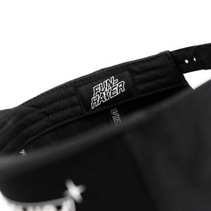 Inside detail view of the Fun-Haver Build Beat Repeat Snapback hat in Black.