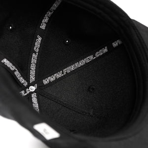 Inside tape view of the Fun-Haver Build Beat Repeat Snapback hat in Black.
