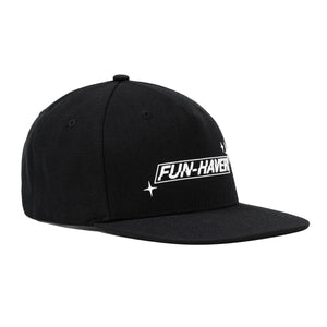 Right front view of the Fun-Haver Build Beat Repeat Snapback hat in Black.