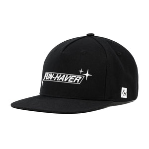 Left front view of the Fun-Haver Build Beat Repeat Snapback hat in Black.