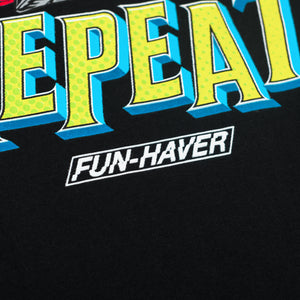 Detail logo back view of the Fun-Haver Build Beat Repeat Black T-Shirt.