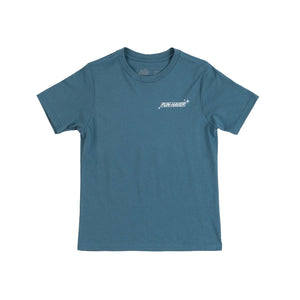 Front view of the Fun-Haver Built, Beat, Repeat Blue T-shirt.