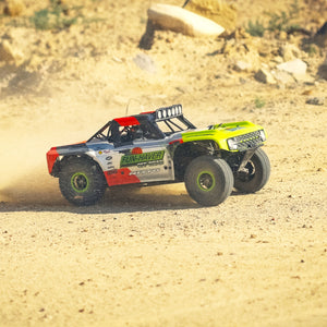 The Fun-Haver FMS Hobby 1:7th scale radio controlled model Ford Bronco truck in action in the dirt.