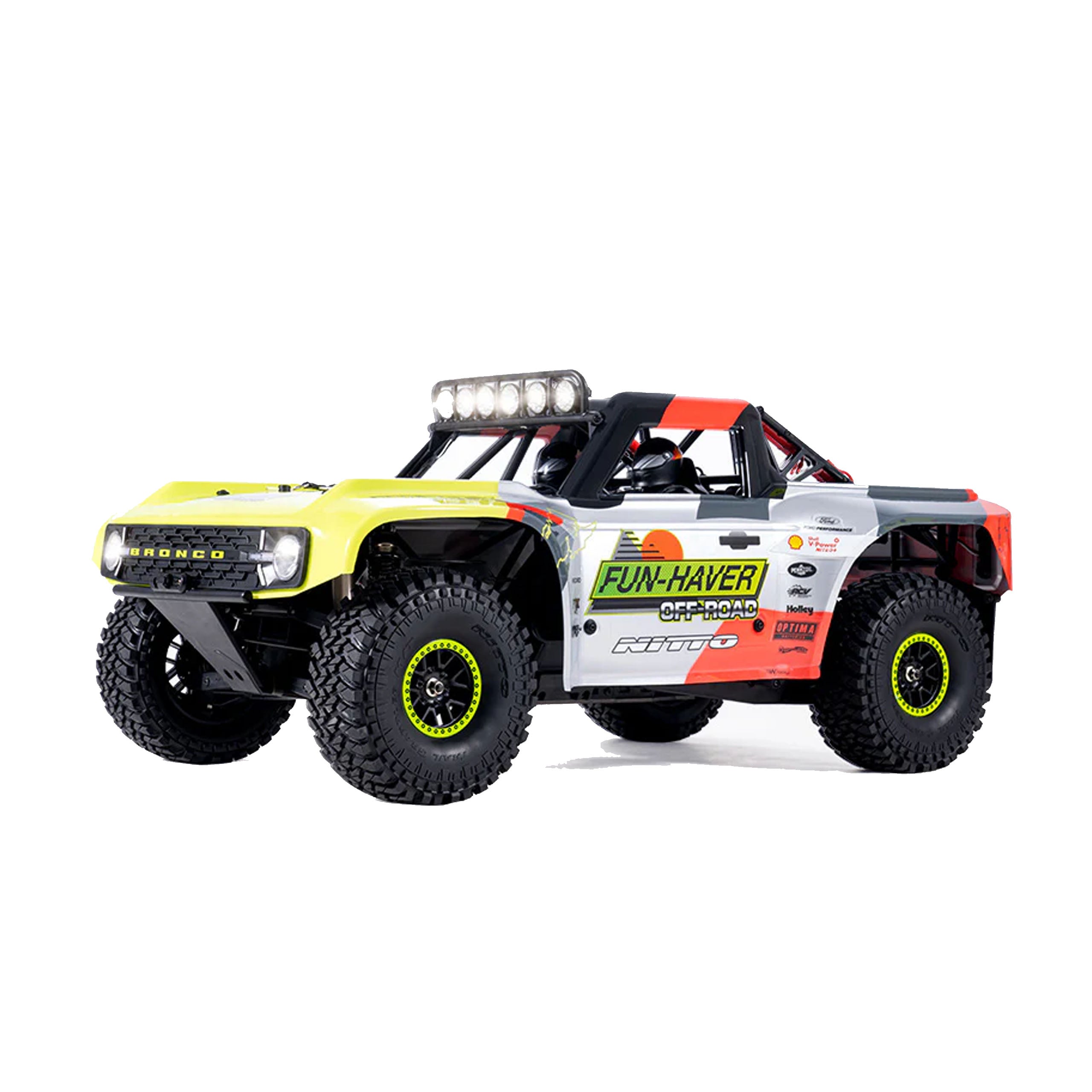 Front 3/4 view of the Fun-Haver FMS Hobby 1:7th scale radio controlled model Ford Bronco truck.