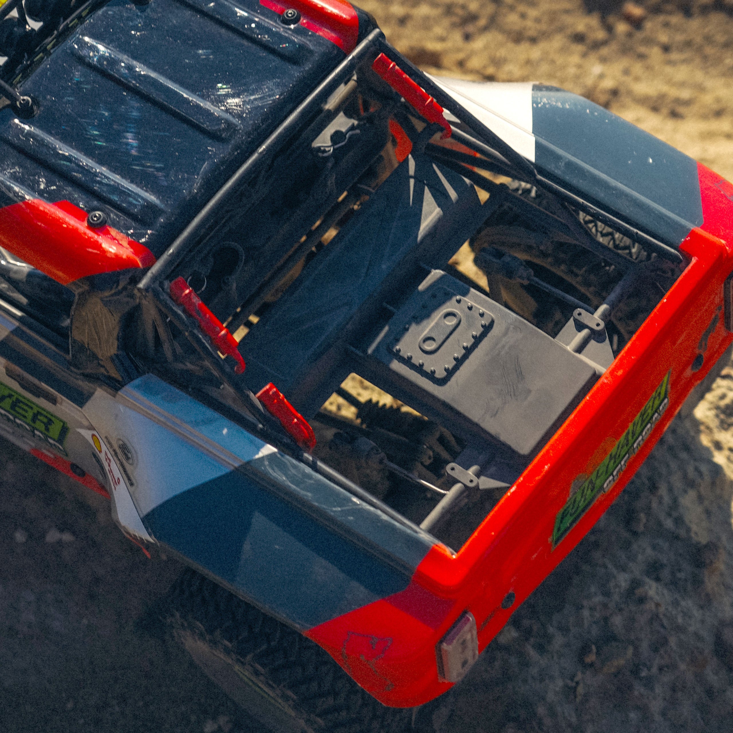 The Fun-Haver FMS Hobby 1:7th scale radio controlled model Ford Bronco rear body and chassis detail.