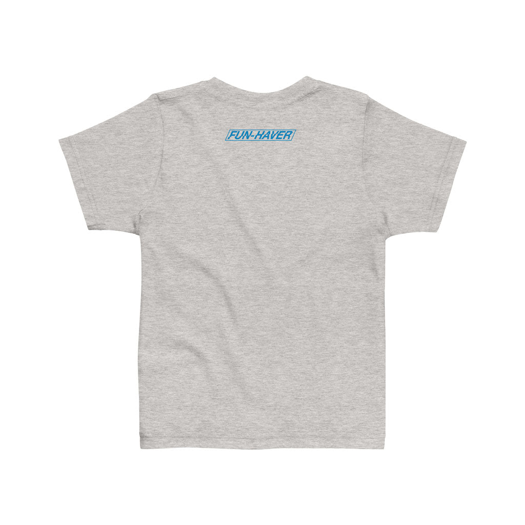 Back view of the Fun-Haver Powered by Dirt, Rocks & a Juicebox T-Shirt in Heather Gray.
