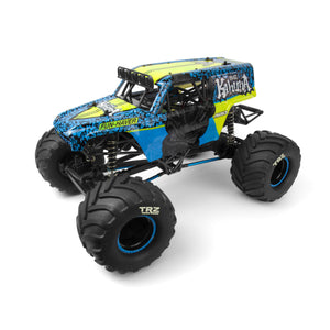 Front 3/4 view of the Hpi Monster King Big Kahuna Radio Controlled Toy Monster Truck.