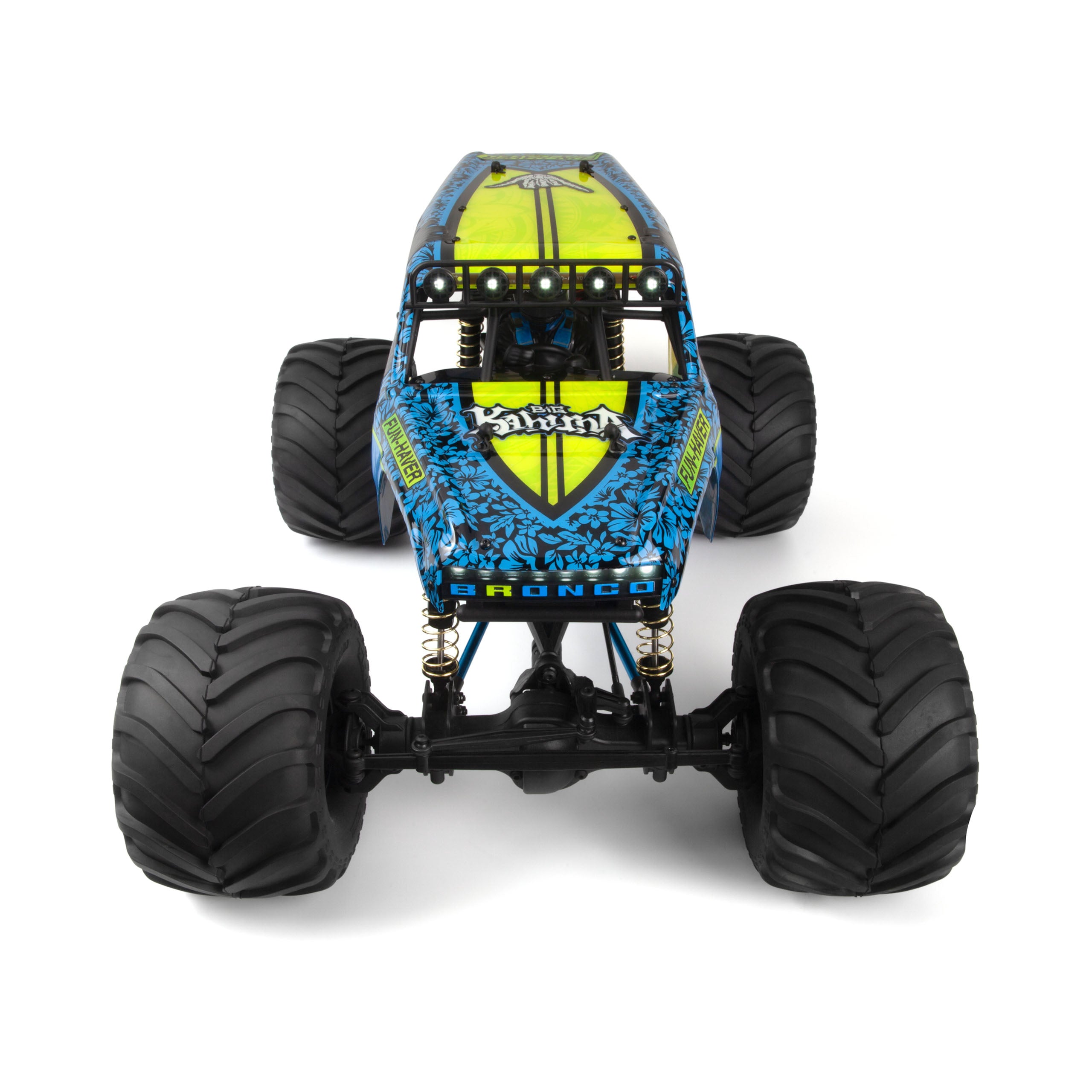 Front view of the Hpi Monster King Big Kahuna Radio Controlled Toy Monster Truck.