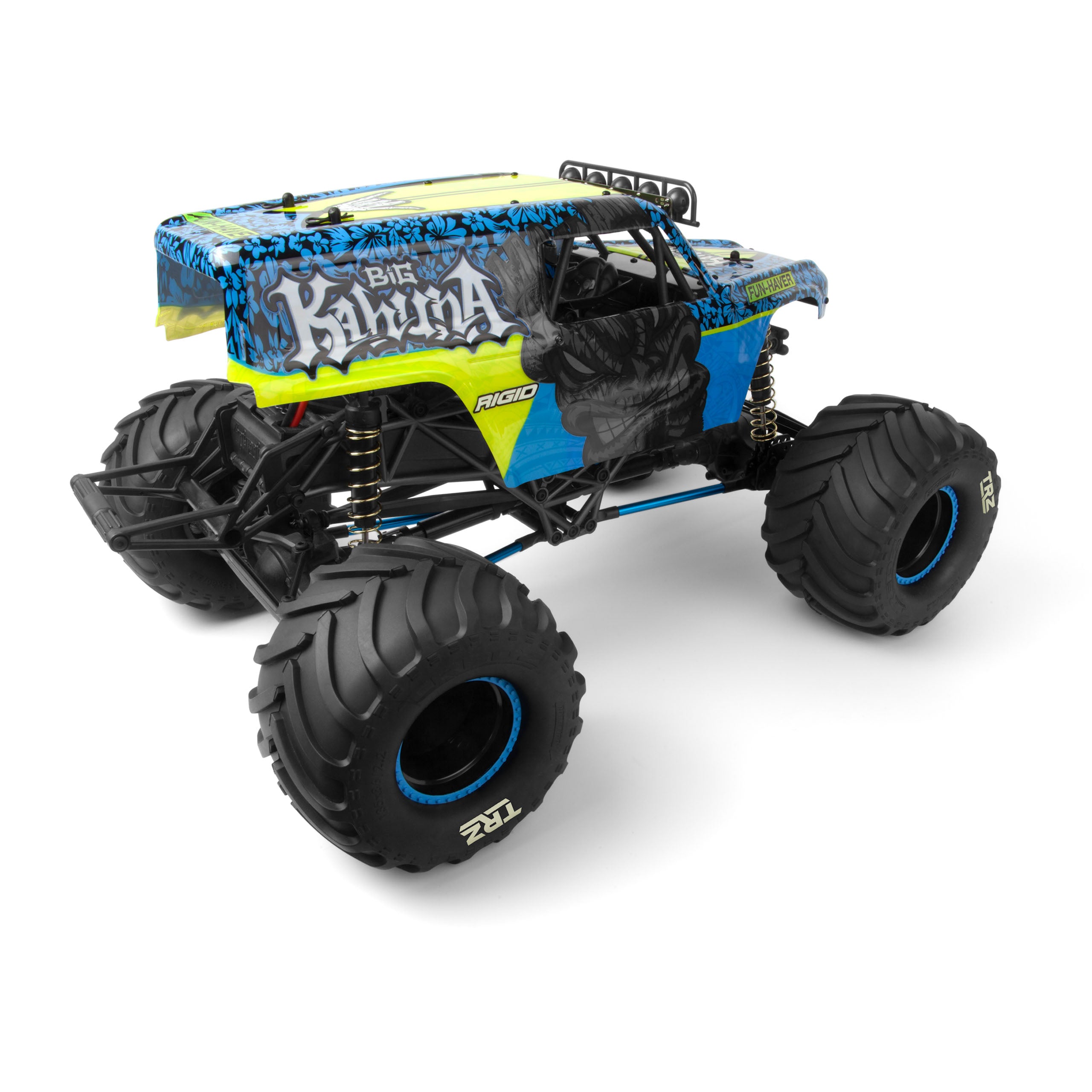 Rear 3/4 view of the Hpi Monster King Big Kahuna Radio Controlled Toy Monster Truck.