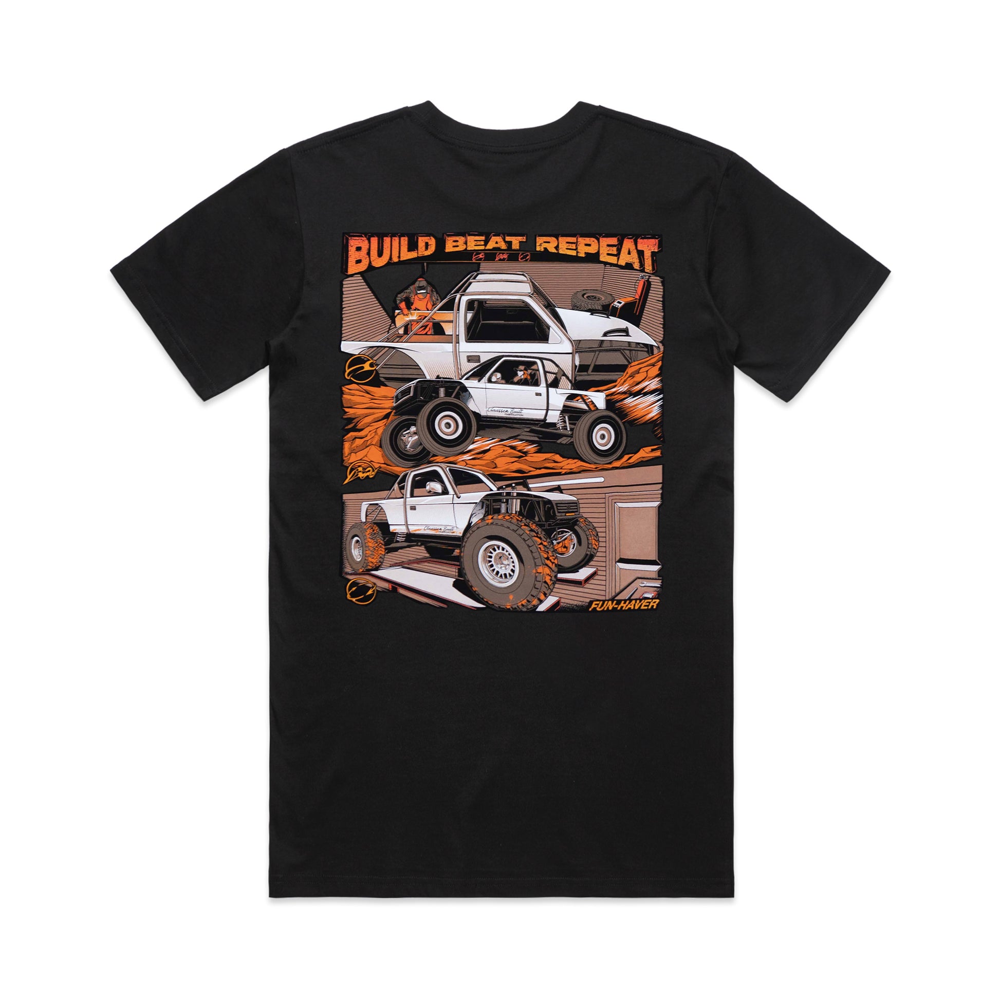 Back view of the Fun-Haver Kelsie Heck Build Beat Repeat Black T-Shirt.