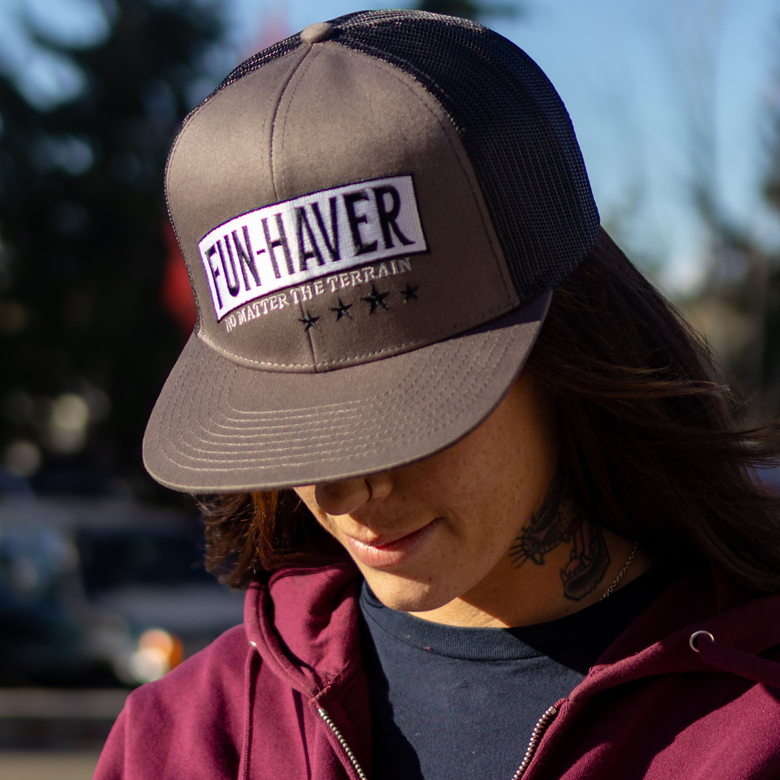 Kelsie Heck wearing the Fun-Haver® Shield 6 Panel Trucker Hat.