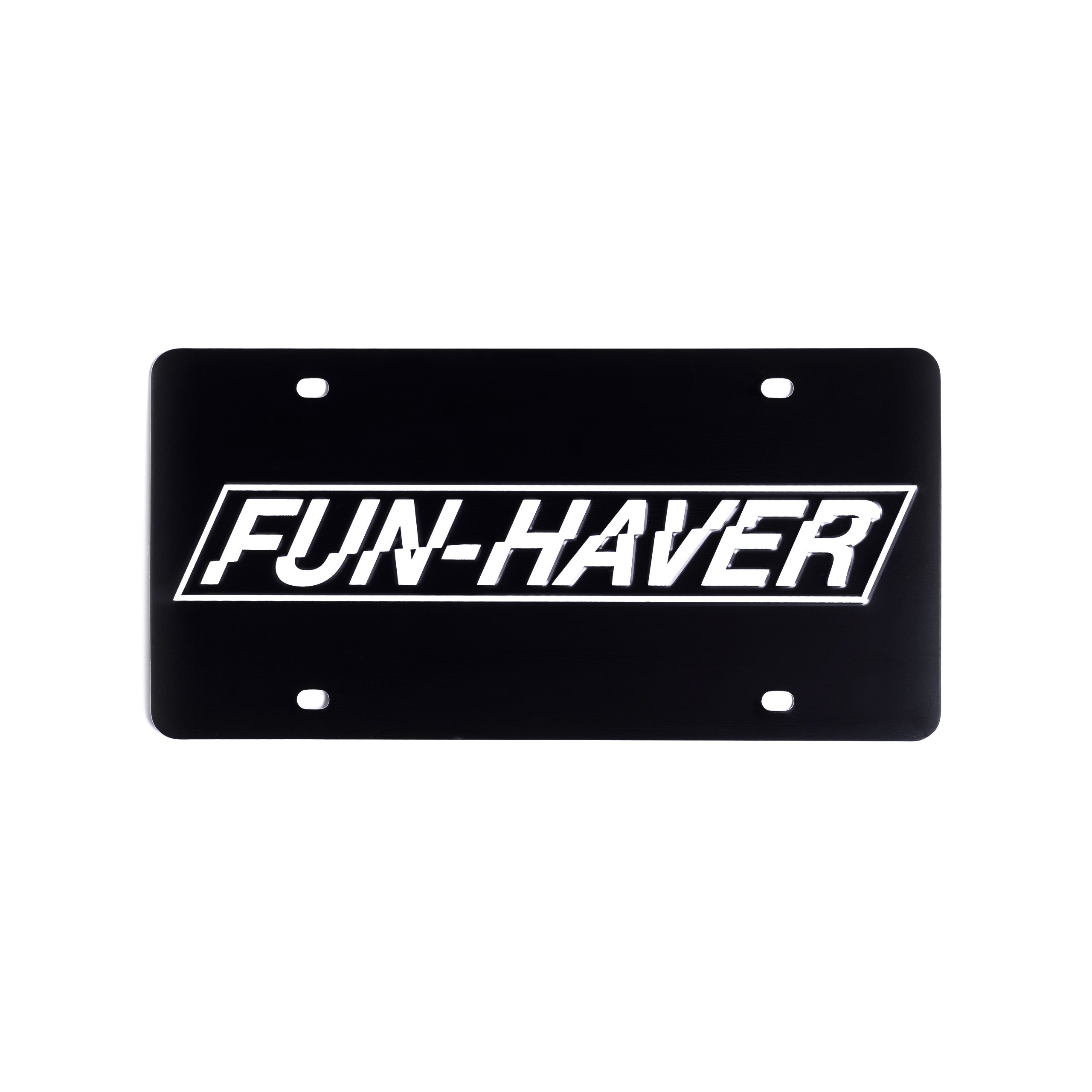 Fun-Haver logo metal license plate.