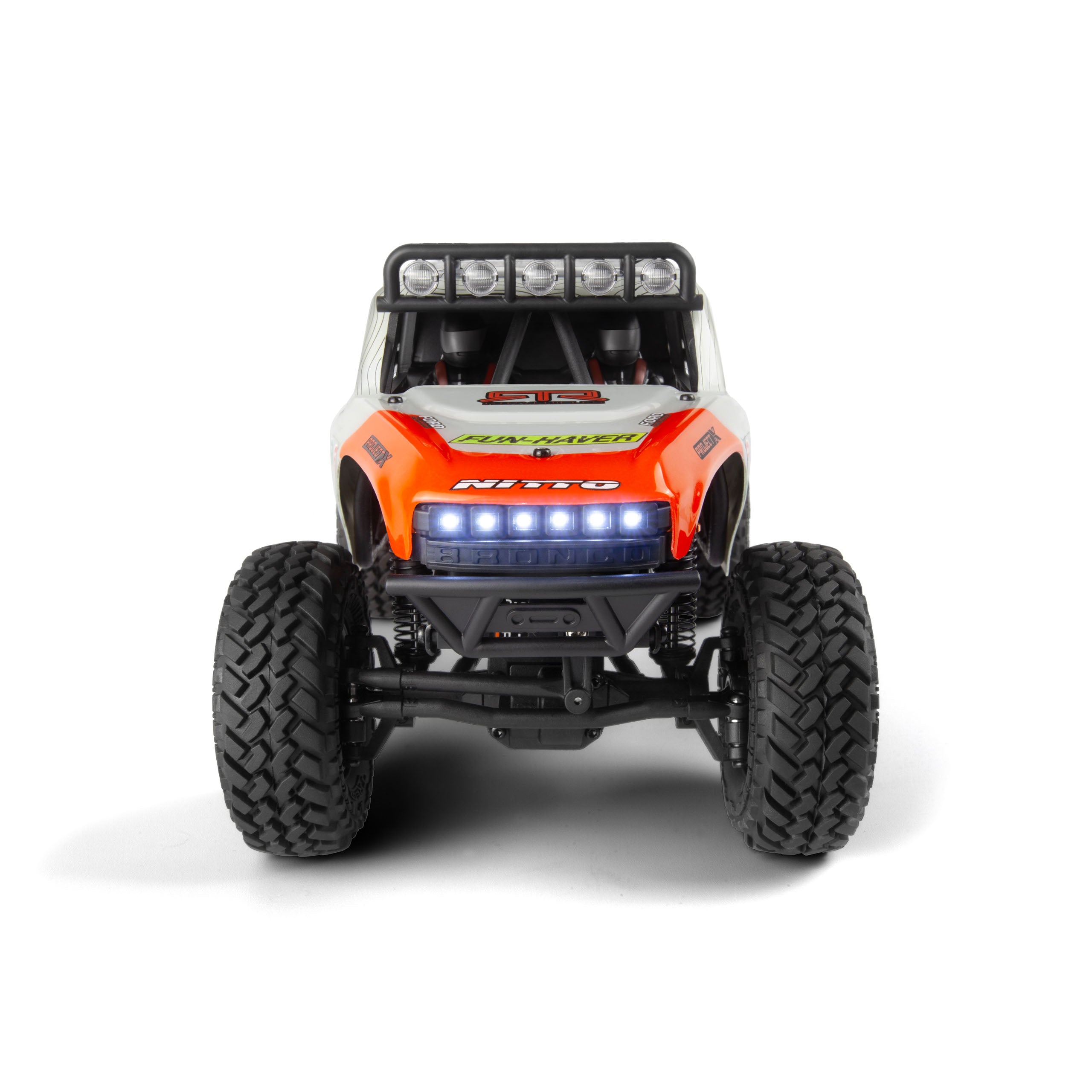 Front view of the Fun-Haver Loren Healy Hpi Venture 18 1/10th RC Ultra4 Bronco.