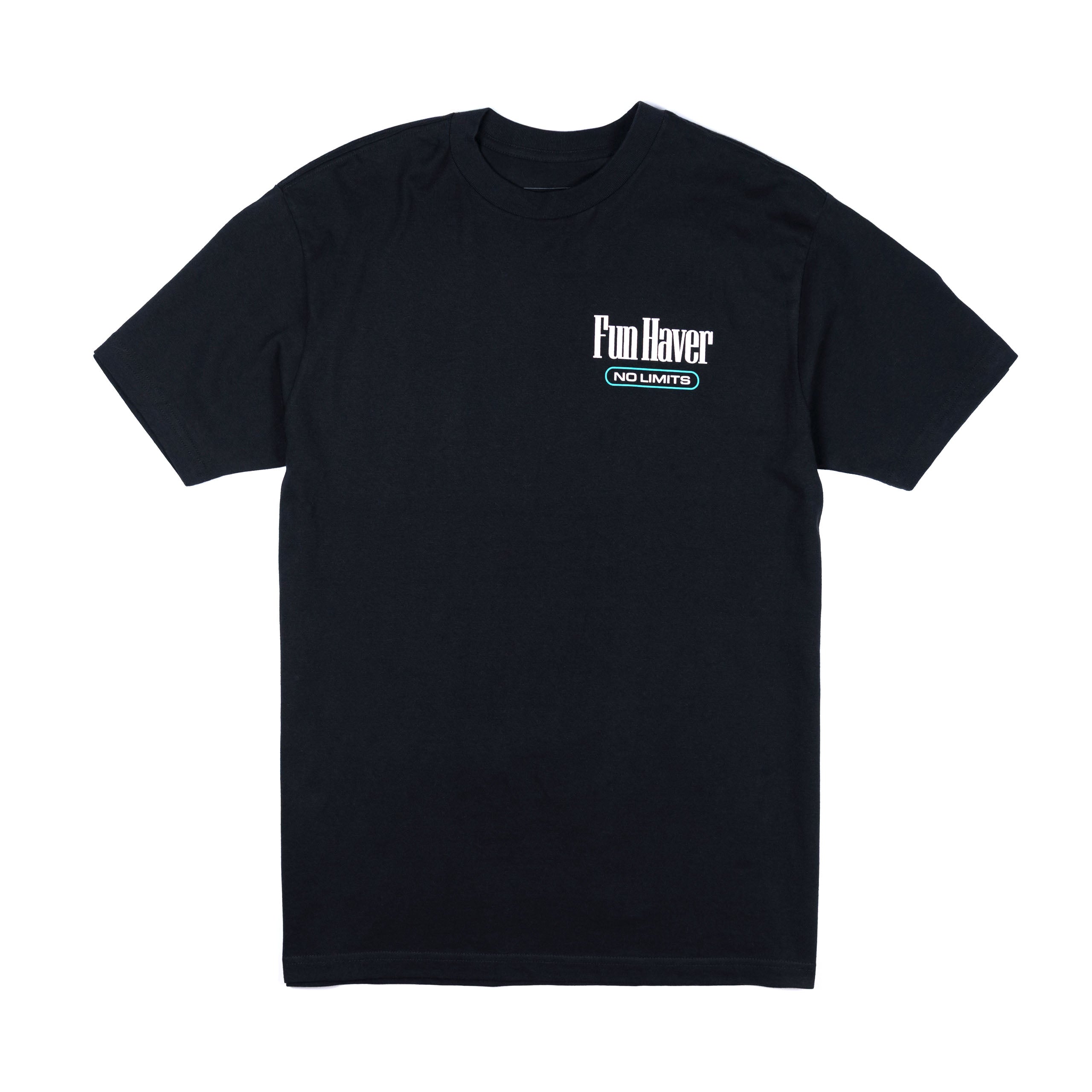 Front view of the Fun-Haver No Limits Black T-Shirt.
