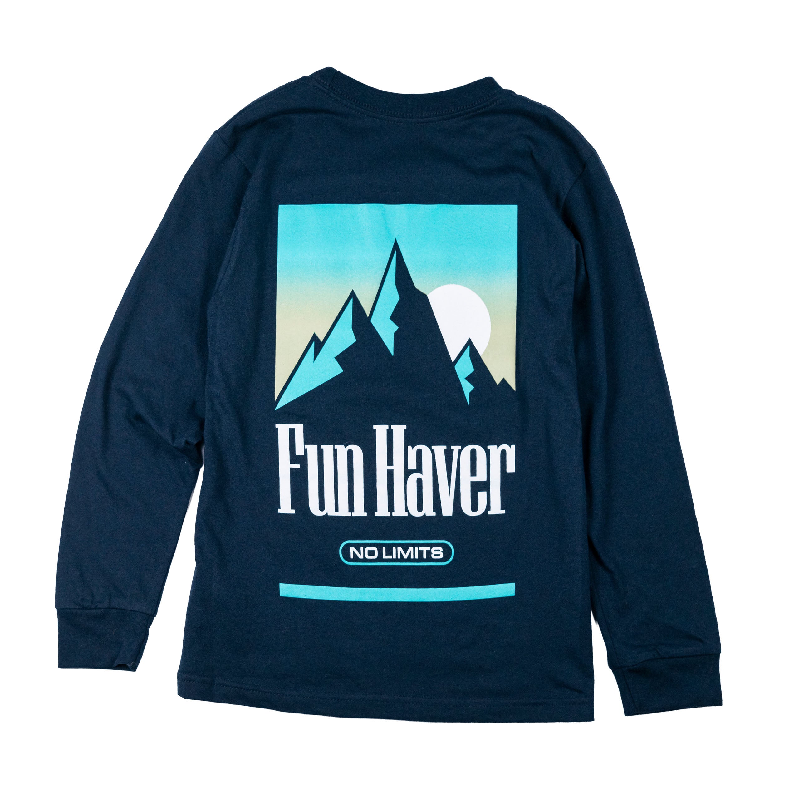 Back view of the Fun-Haver No Limits Midnight Navy Youth Long Sleeve T-Shirt.