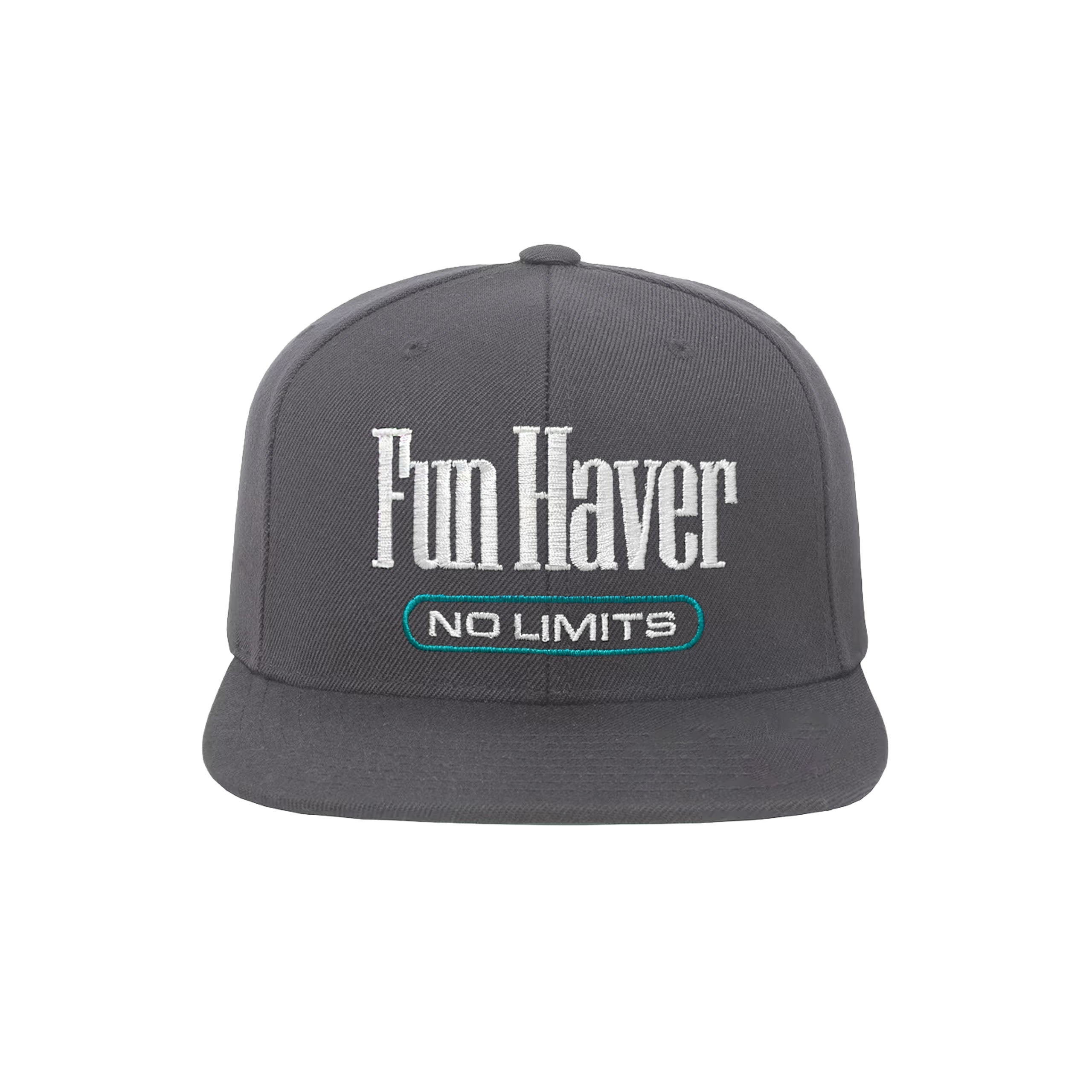 Front view of the Fun-Haver Grey No Limits Snapback Hat.