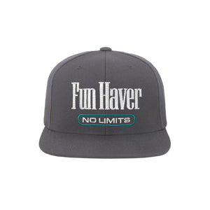 Front view of the Fun-Haver Grey No Limits Snapback Hat.
