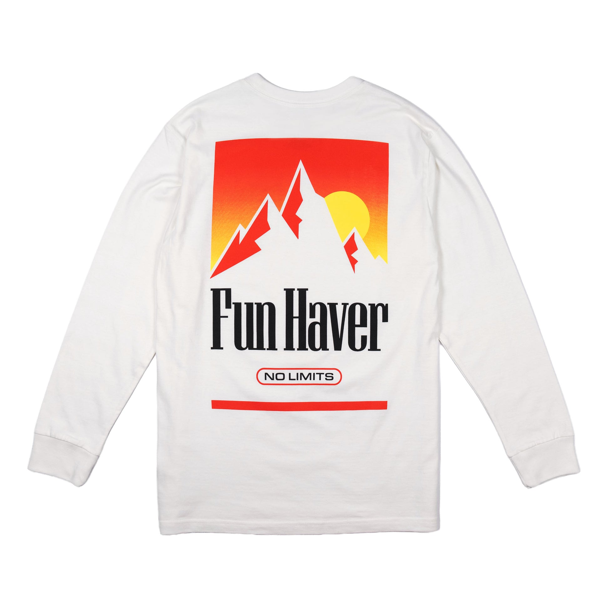 Back view of the Fun-Haver No Limits White Long Sleeve T-Shirt.
