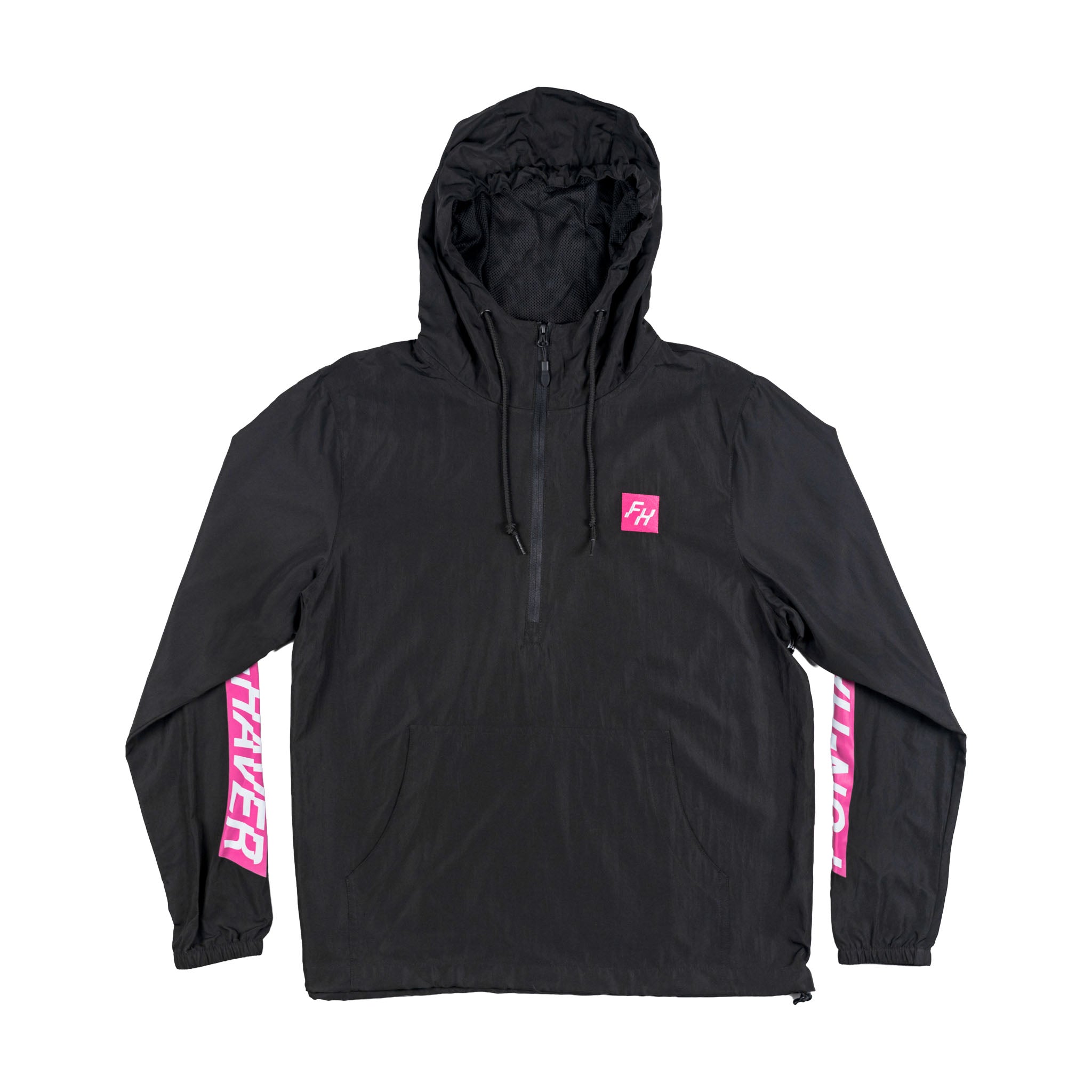 Front view of the Black Fun-Haver Energy Windbreaker Anorak Jacket.